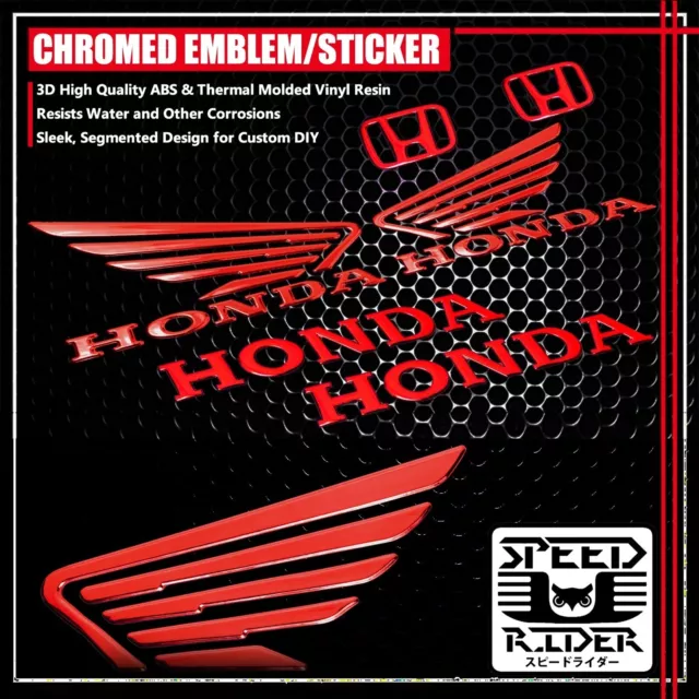 3.5" 3D Wing Decal Sticker+6" Logo+Letter Fairing/Fender Emblem For Honda Red
