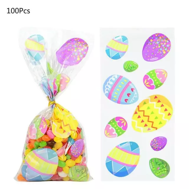 100 pcs Candy Treat Cellophane Bag Easter Theme Bunny Egg Pattern for Party Gift
