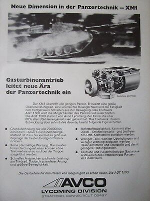 3/1973 PUB AVCO LYCOMING AGT 1500 TURBINE XM1 ABRAMS TANK CHAR PANZER FRENCH AD 
