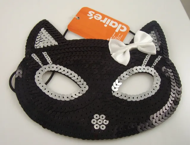 Cat black silver eye mask  mardigras costume Halloween Hello Kitty bow mardi gra