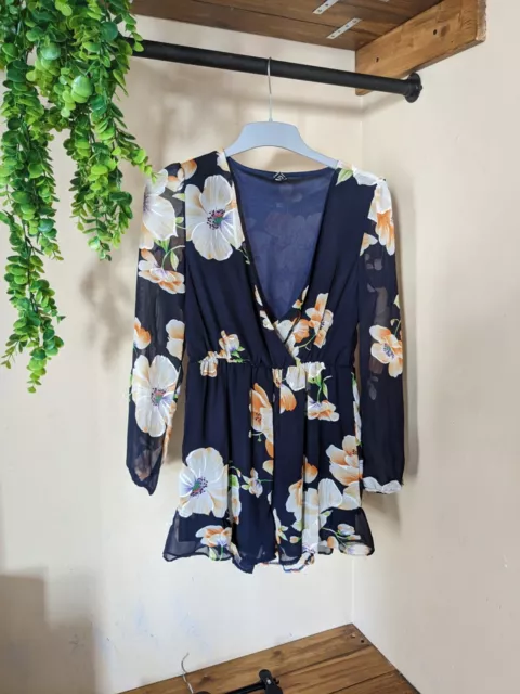 Longsleeved Navy Floral Playsuit From Yoins Size 8