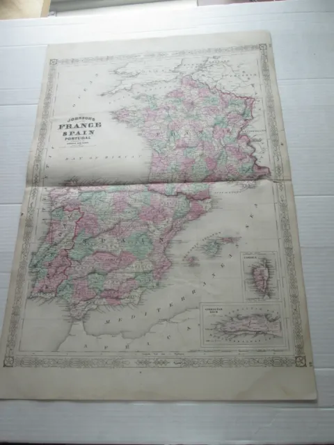 (1) 1863 Map "France Spain Portugal" 1866 Johnson's Family Atlas
