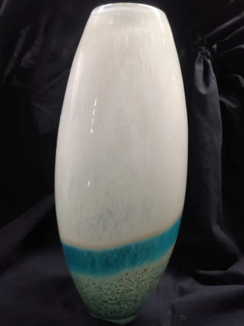 Torre & Tagus Beach Cottage core Metallic Swirl Glass Tall Vase Blue Cream