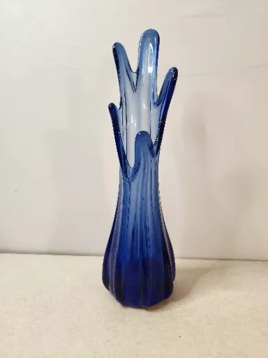 5 Finger Swung Vase Colbalt Blue 10" Vintage Glass