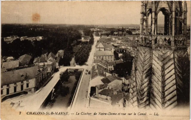 CPA CHALONS-sur-MARNE Le Clocher de N.-D. and view of the Canal (490968)