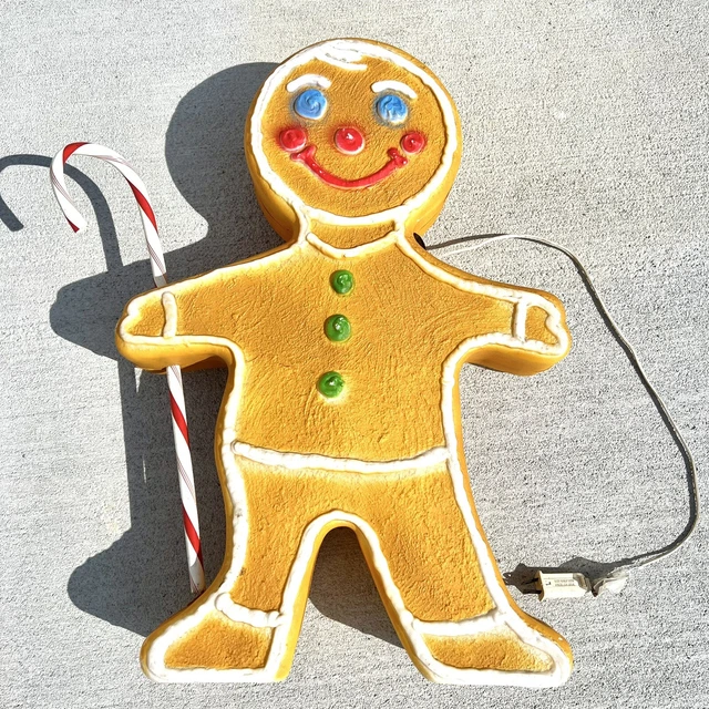 VINTAGE GINGERBREAD MAN Blow Mold Light Brown 2Sided Candy Cane