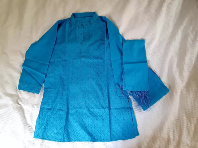 Boys Kurta Sharwani Punjabi Pajama Chudidar scarf suit size 26 Sky-blue