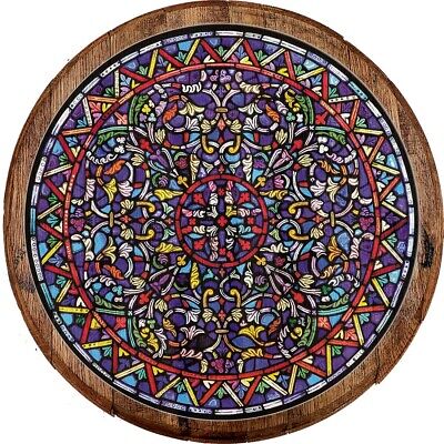 Whiskey Barrel Head Stained Glass Intricate Multicolor Church Window Wall Art
