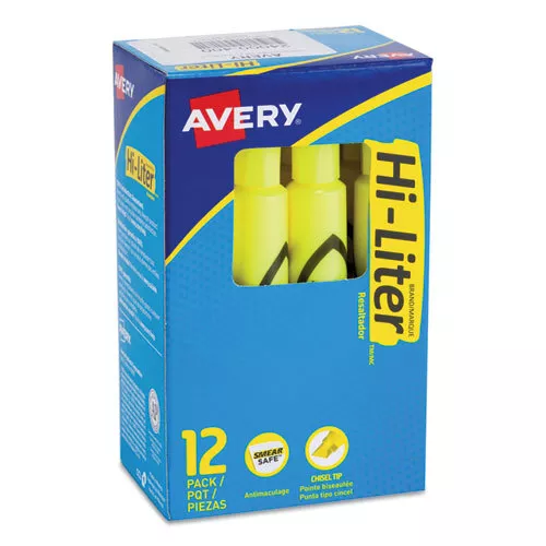 Avery Hi-Liter Desk-Style Highlighters, Fluorescent Yellow Ink, Chisel Tip, Yell