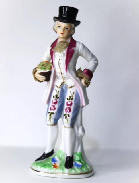 Beautiful Multi-Colored Sealed Antique Gentleman Porcelain Statue, Height 18CM