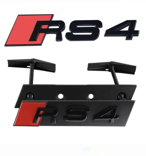 Audi RS4 B9 B8 B7 B6 B5 A4 S4 RS Logo Emblem Neu Vorne + Hinten 2Stk SET Schwarz