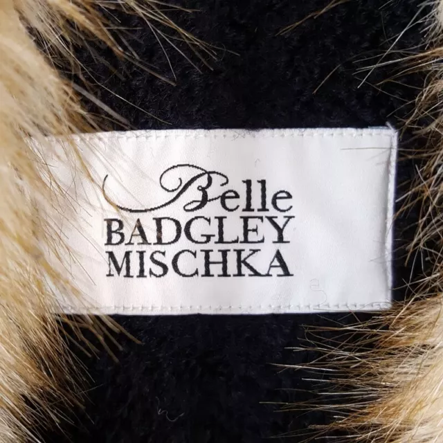 BADGLEY MISCHKA Womens Coat Medium Navy Wool Faux Fur Shawl Collar BELLE 2