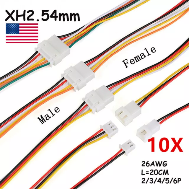 10Sets JST XH2.54mm Wire Cable Connector 2/3/4 Pin Male Female-Plug-Socket US