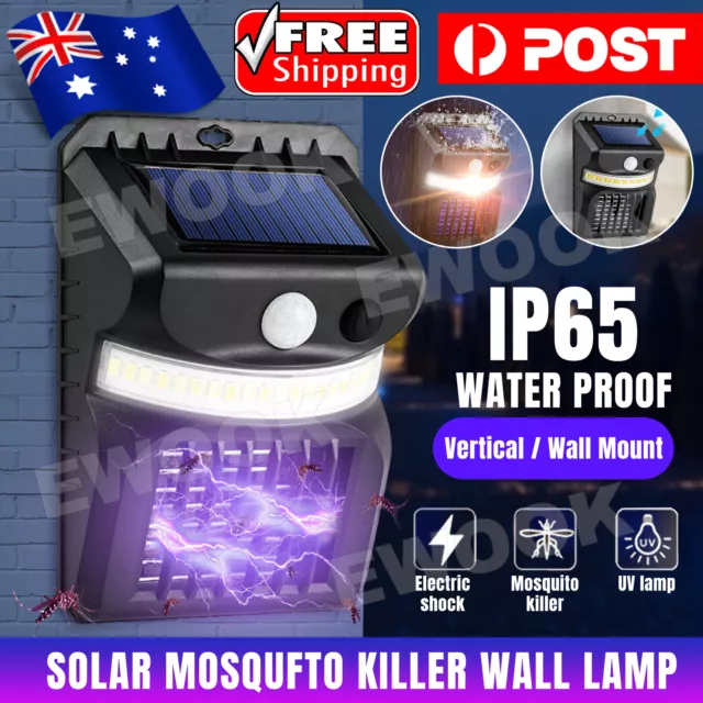 Solar Powered Mosquito Killer Wall Lamp Bug Zapper Fly Insect Repeller Outdoor