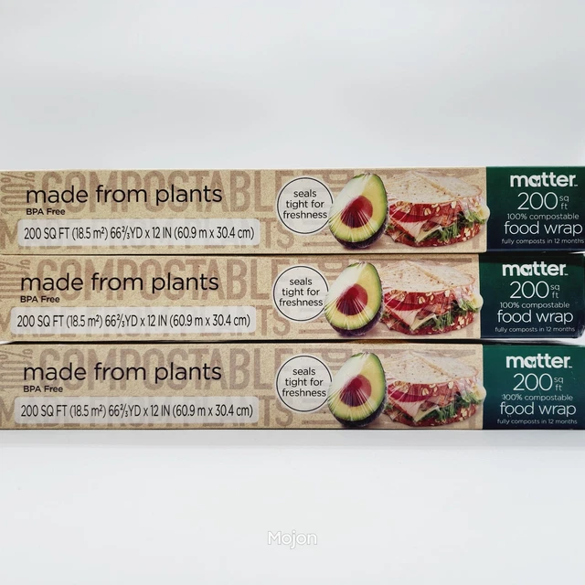 3- Paquetes de envoltura de alimentos compostables 200 pies cuadrados - 100% compostable hecho de plantas