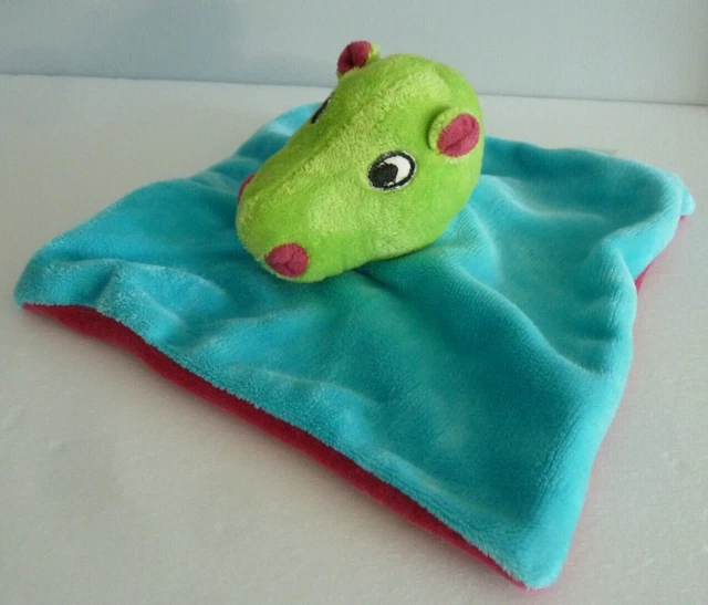 DC3. DOUDOU PLAT P'TIT BIDOU HIPPOPOTAME bleu vert rouge rose carré EXCELL. ETAT