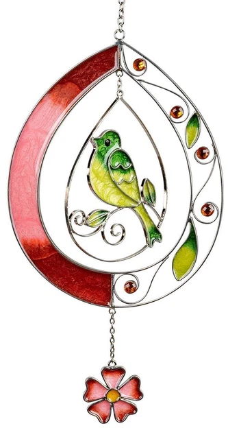 Ventana Volgel Flor Colgante de Imagen Cristal Tiffany Verde Rojo 17x22cm Grande