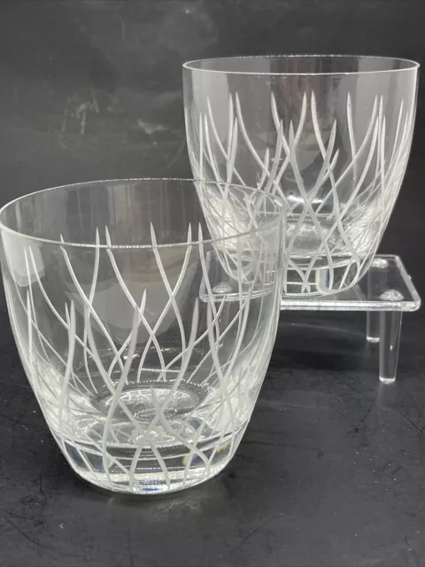 Set of 2 Royal Danube Cut Crystal Abstract Whiskey Glasses