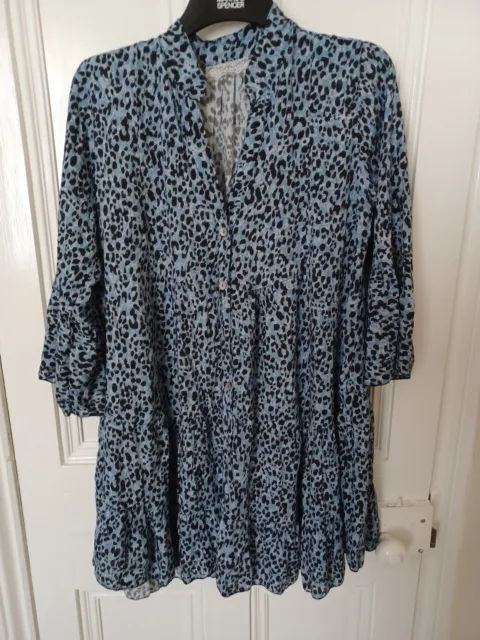 Ladies Blue Animal Print  Fit/Flare Dress Size Guide 16 See Pics