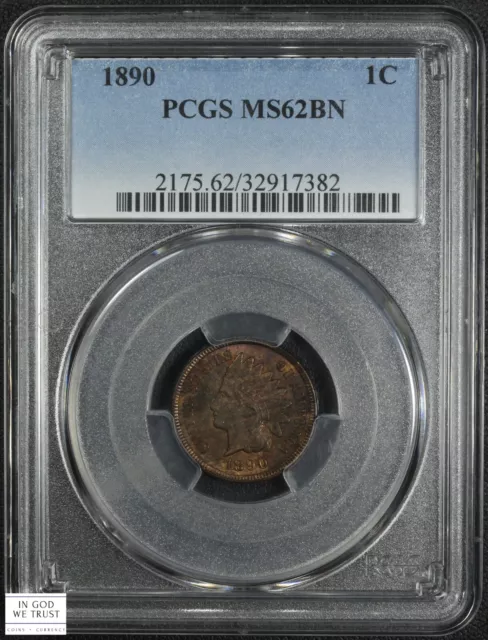 1890 Indian Head Copper Cent 1C PCGS MS 62 BN