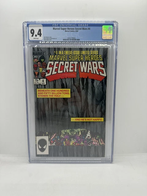 MARVEL SUPER HEROES SECRET WARS #4 CGC 9.4 NM White Pages.  Marvel Comics 1984