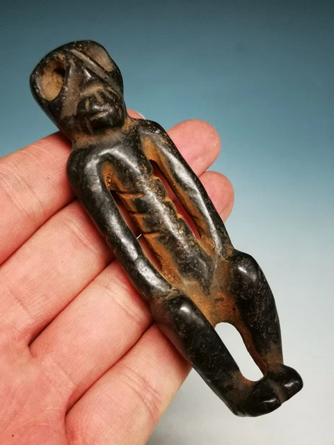 4in Ferruginous meteorite Carved HongShan Culture Ancient alien Rare Statue da8
