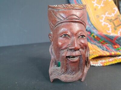 Old Chinese Carved Wooden Face with Inlaid …beautiful collection and display pie