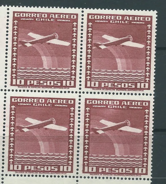 CHILE 1934-55 International airmail 10 pesos wmk.3 MNH block of 4
