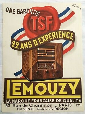 L RARE AFFICHE ORIGINALE TSF LEMOUZY RADIO BESSON 1930 LITHO 