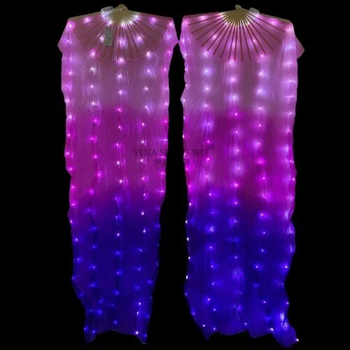 Dance Long Fans Silk  Belly Dance Performance Props Pink+Rose+Purple LED Fan