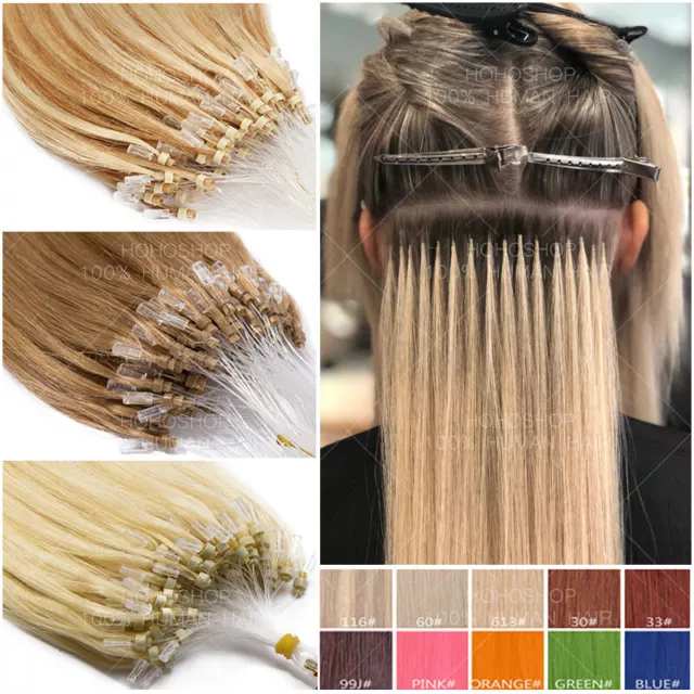 200 Strähnen Micro Ring Loop Echthaar Remy Haar Bonding Extensions Microring DEU