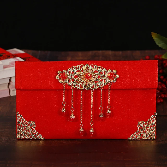 1pc Chinese New Year 2024 Lucky Money Bag Texture Faux Silk Red Envelope ~L