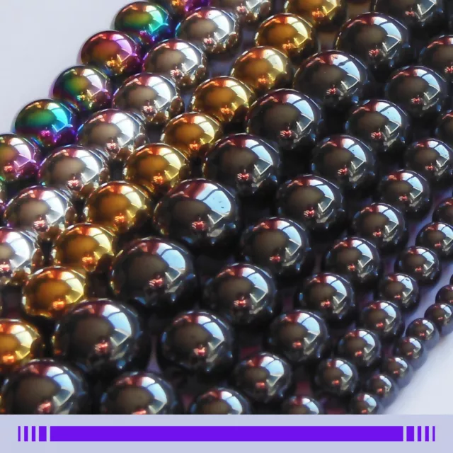 Lot Perles Hématite 4/6/8/10/12mm Rondes Noir/Or/Argent Shamballa Bracelet
