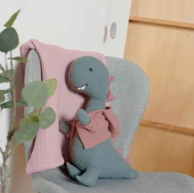 Baby Dinosaur Soft Toy Pink And Grey