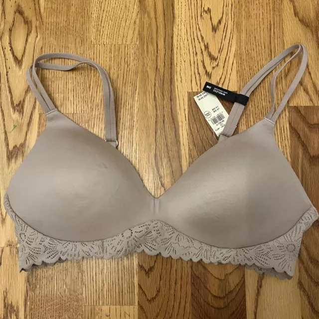 Aerie Real Sunnie Demi Bra Nude Beige Floral Lace Size 36C Padded Cups Push  Up 