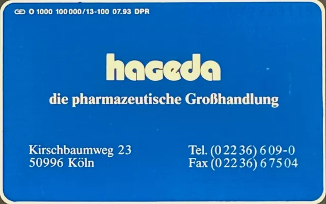 Telefonkarte - hageda - Visitenkarte - O 1000 07.93 - Auflage: 100 DPR / voll