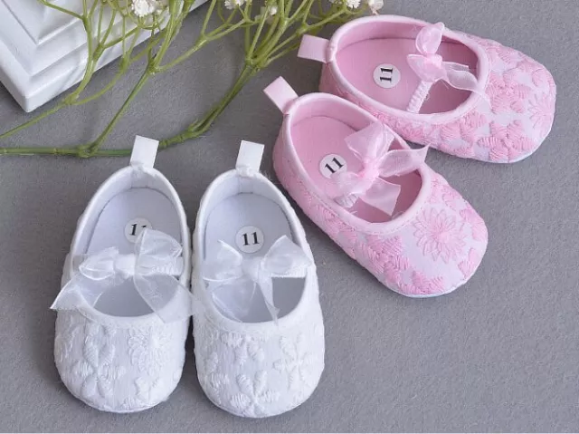 Elegante Tutu Ricamo Passeggino Battesimo Scarpe Neonato Bambino Pizzo