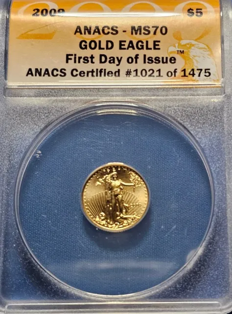 2009 MS70  $5 American Gold Eagle 1/10 Oz Gold ANACS First Day Of Issue