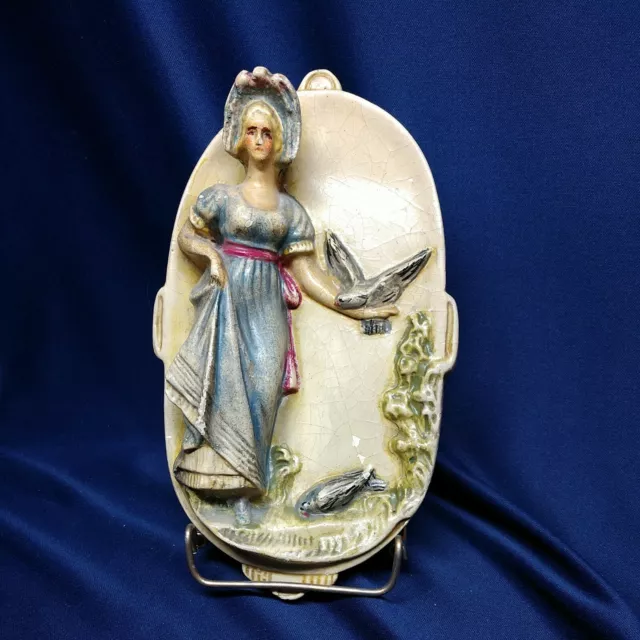 Vintage 3-D Victorian Beautiful Lady Porcelian Bisque Wall Plaque