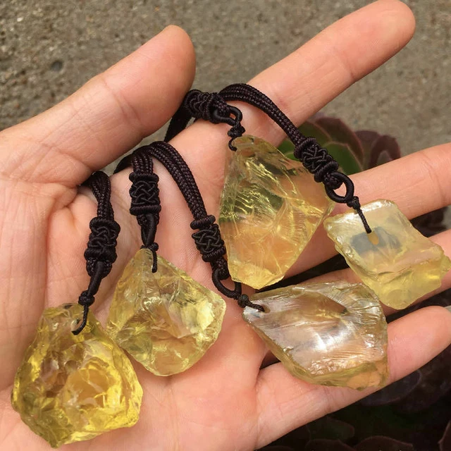 5Pcs Natural Raw Citrine Quartz Pendant Crystal Charka Gemstone Necklace Healing