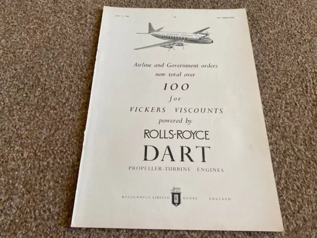 Fabk25 Advert 11X8 Rolls-Royce Dart - Vickers Vicount