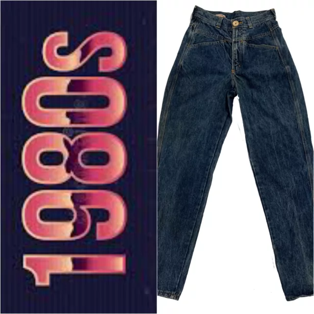VINTAGE 80s RAUNCHY Blue Denim HIGH WAIST Tapered Jeans WOMENS todays sz 6 - 7
