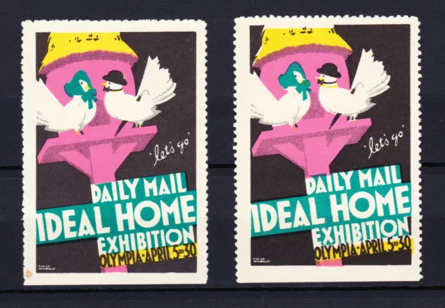 2 Daily Mail Ideal Home Exhibition Olympia April 1932 Cinderella Stamps Newbould