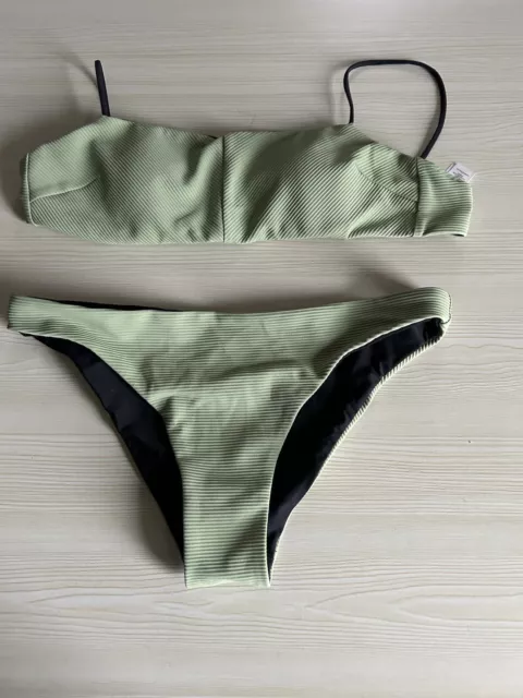 Lulu Lemon Reversible Bikini Sage Green One Side & Black On Reverse Side Size 8