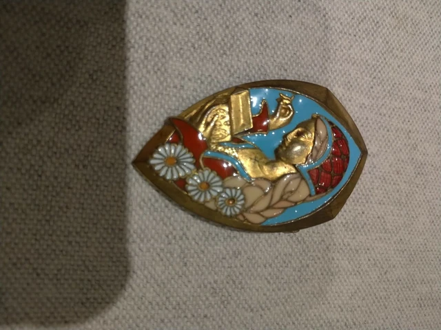 Broche Vintage Porcelaine émaillée Signée Mouchka - Thème Soleil - Occasion