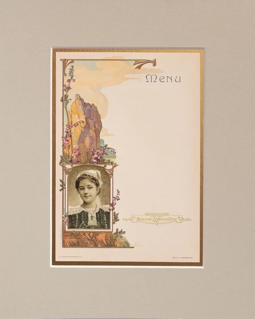 1900 Original French Biscuits LU Menu Fille Bretonne de Bannalec Matted, Vintage