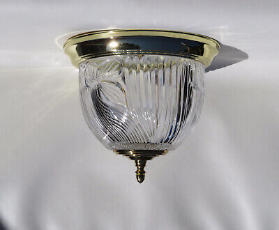 Vtg Flush Mount Ceiling Crystal Glass Globe Shade 1 Light 11” Gold Fixture NOS