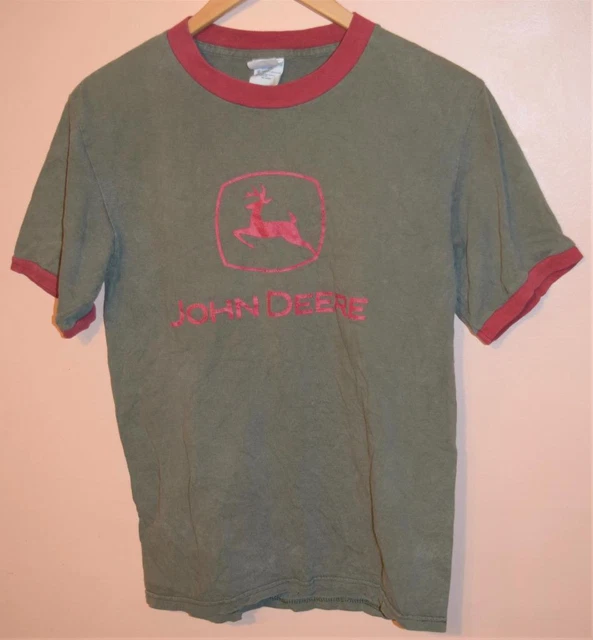 Vintage Delta Gray/Brown Red Trim John Deere T Shirt Small Adult