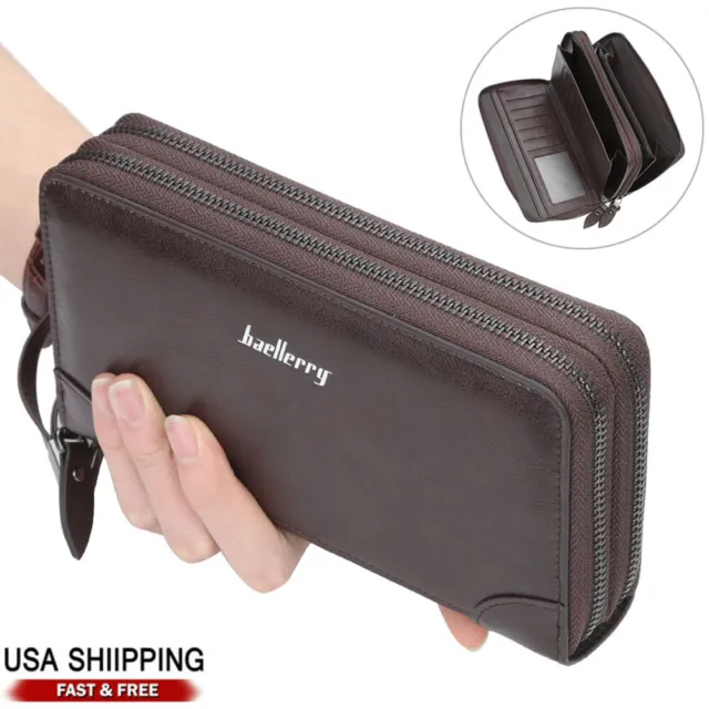 Men's Long Wallet RFID Clutch Handbag Checkbook Credit Card Holder Zipped Pocket