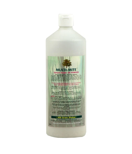 MULTI MITE® Diatomaceous Earth 400g Shaker Red Mite Worming DE Powder Fleas